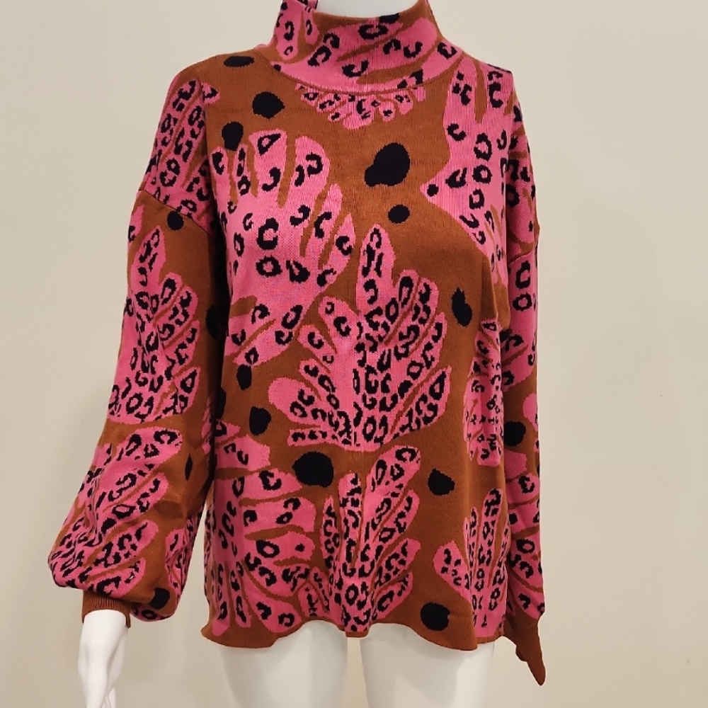 Fate Pink and Brown Leopard Print Sweater